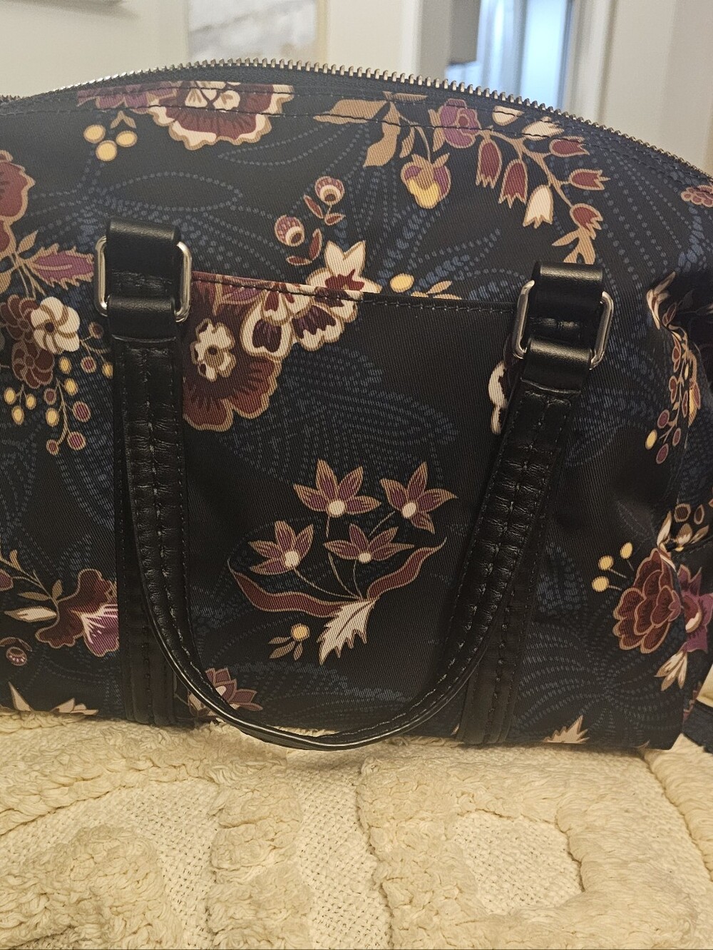 Vera Bradley Floral Navy Tote with Black Handles New